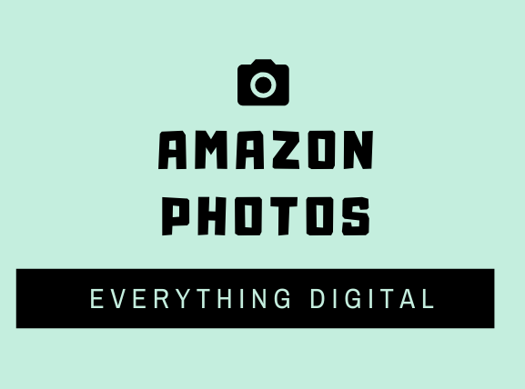 amazon photos 薄い水色地に黒文字中央上方に黒のカメラマーク