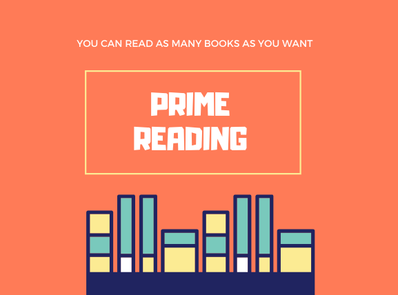 オレンジ地に下部に本が8冊中央にPrime Reading