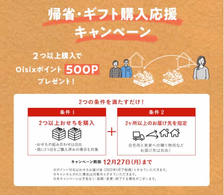 オイシックスおせち 帰省・ギフト購入応援キャンペーン 500ポイントプレゼントのイラスト
