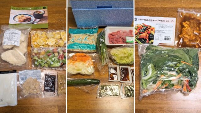 食材宅配3種類の画像 左 キットオイシックス、中央 ヨシケイカットミール、右 らでぃっしゅぼーや10分KIT